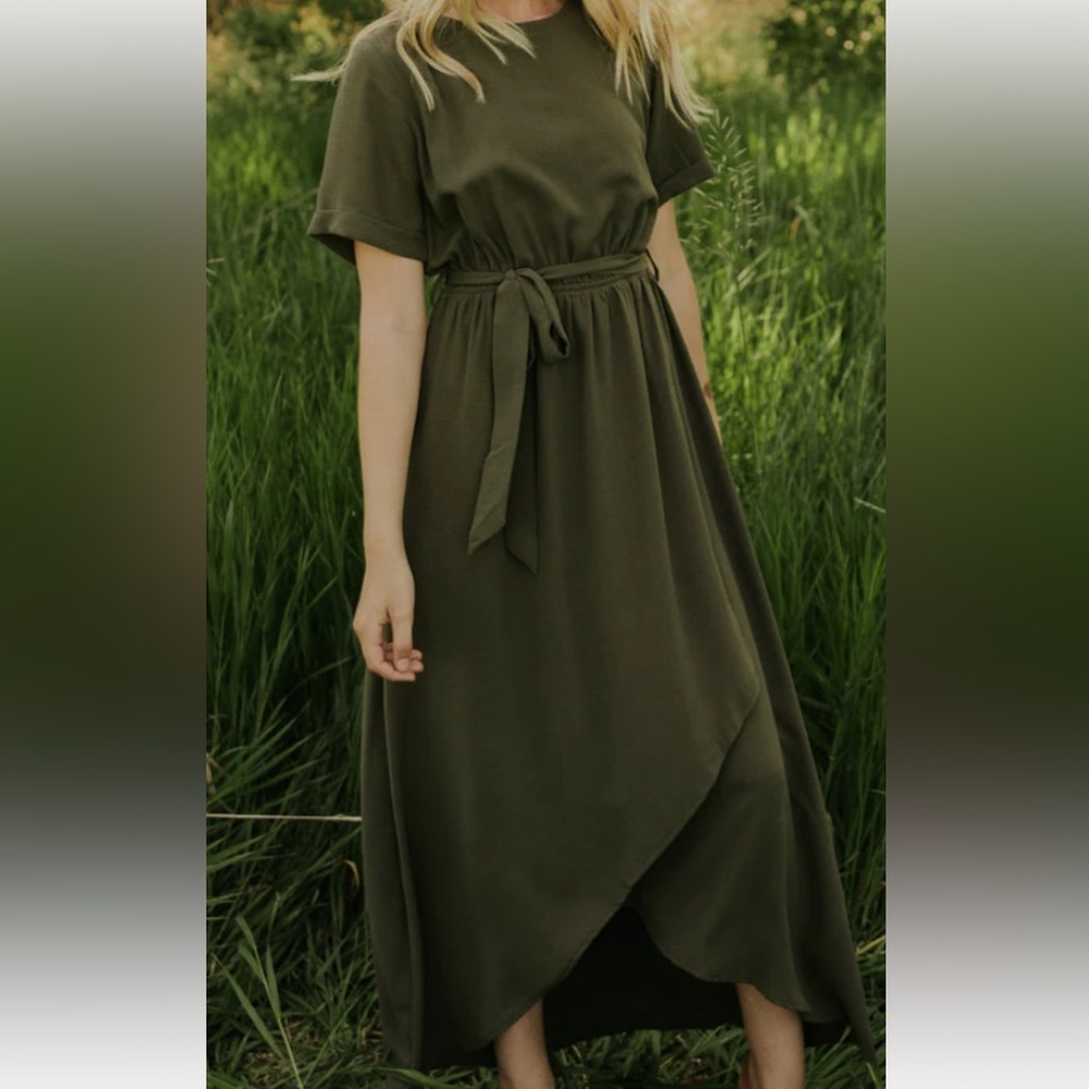 Roolee Asymmetrical Olive Dress